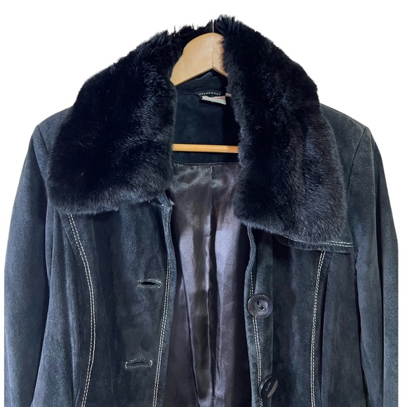Georgiou Studios Vintage Black Suede Fur Trim Coat Size: 10 - Picture 3 of 14